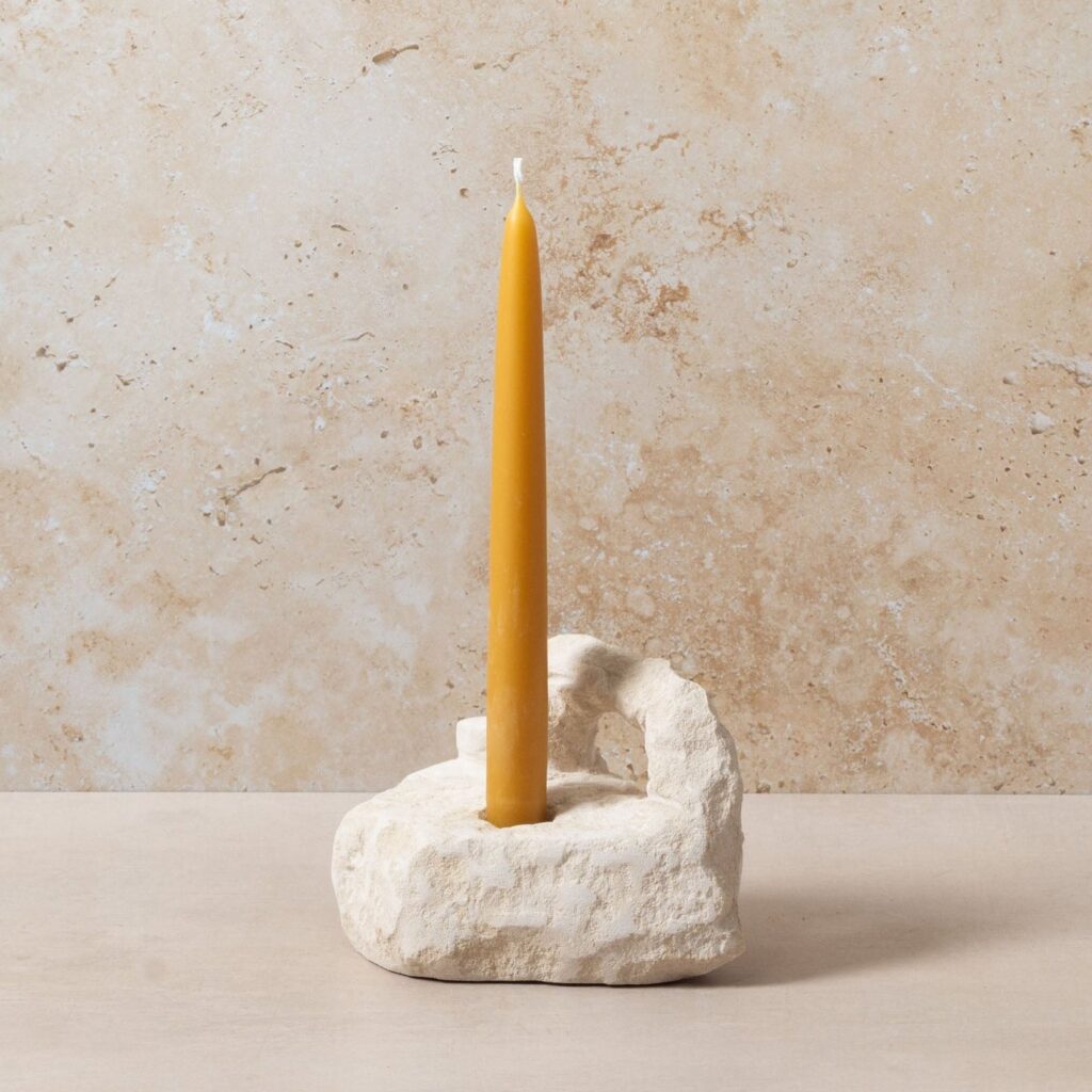 Carved Stone Candle Holder - Single With Arch