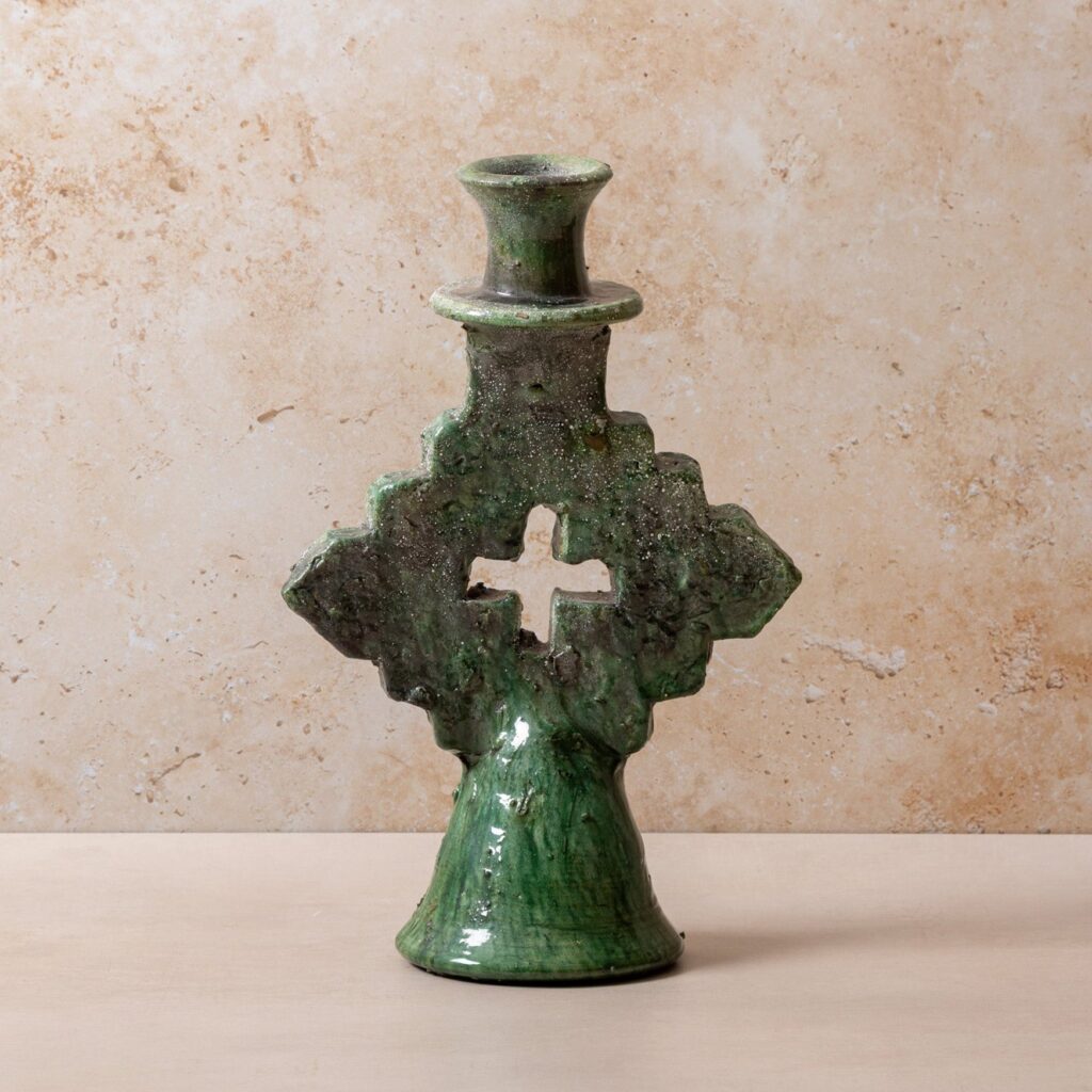 Tamegroute Green M/L Candle Holders - Cross Design
