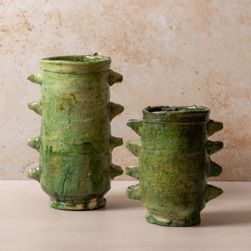 Moroccan Green Tamegroute Spike Detail Vases