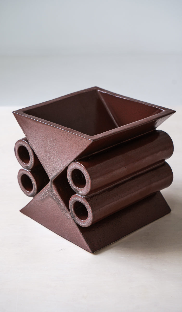 Curved Ceramic Artful Decorative Vessel